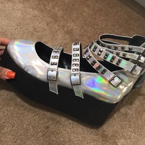 Demonia holographic platform shoes